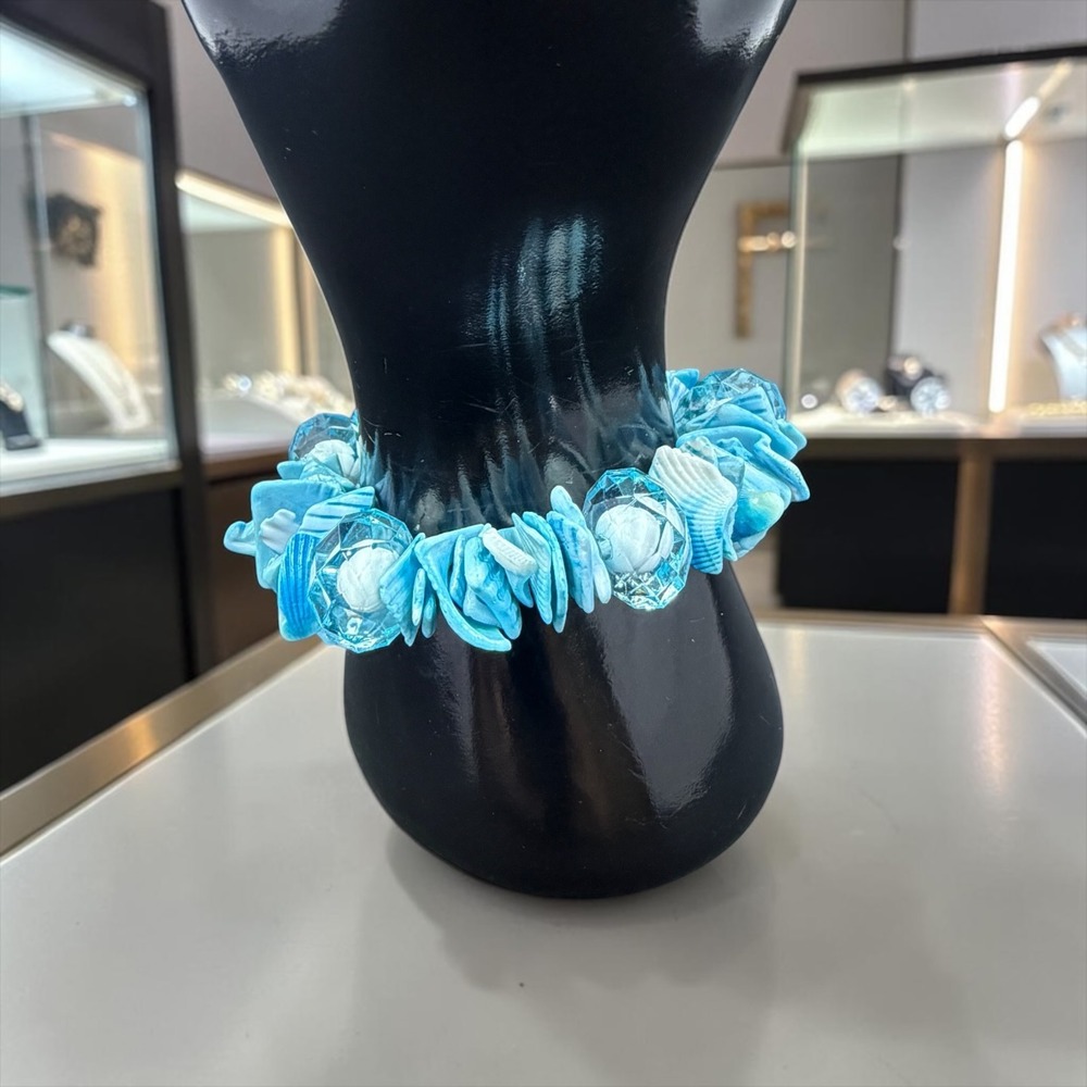 Blue Shell Chip Stretch Bracelet Beach Coastal Boho Ocean Resort Vacation Cruise